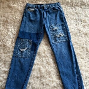 FUBU Blue Patchwork Straight Leg Jeans